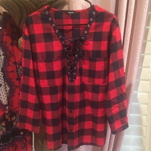 Women's large lace up flannel brand new never worn